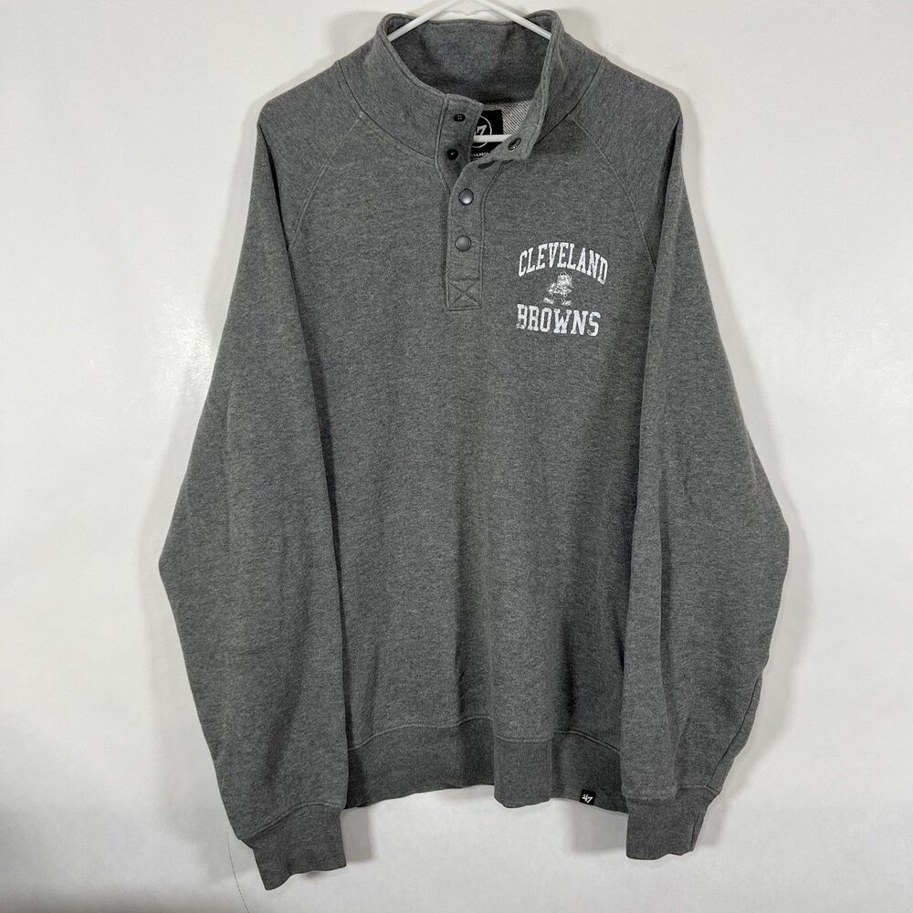Cleveland Browns ‘47 Brand 1/4 Snap Sweater Mens Size XXL 2XL Gray Sweatshirt